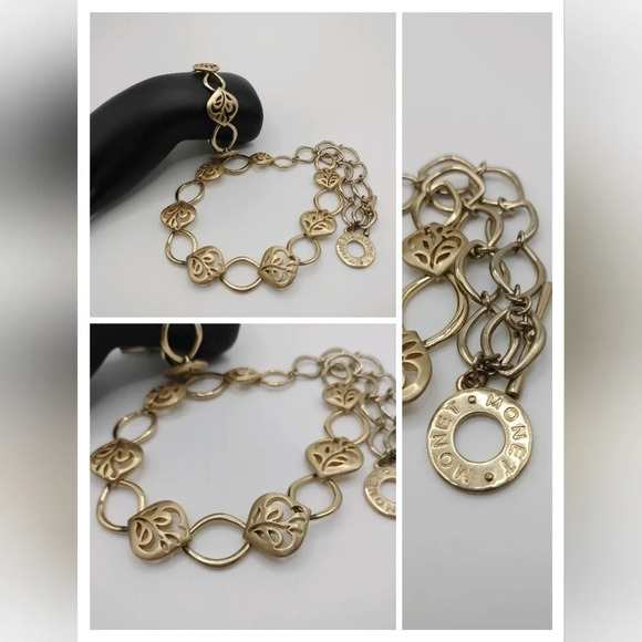Monet Antique Gold Tone Filigree Pendant Link Choker Style Necklace and Bracelet - Picture 1 of 9